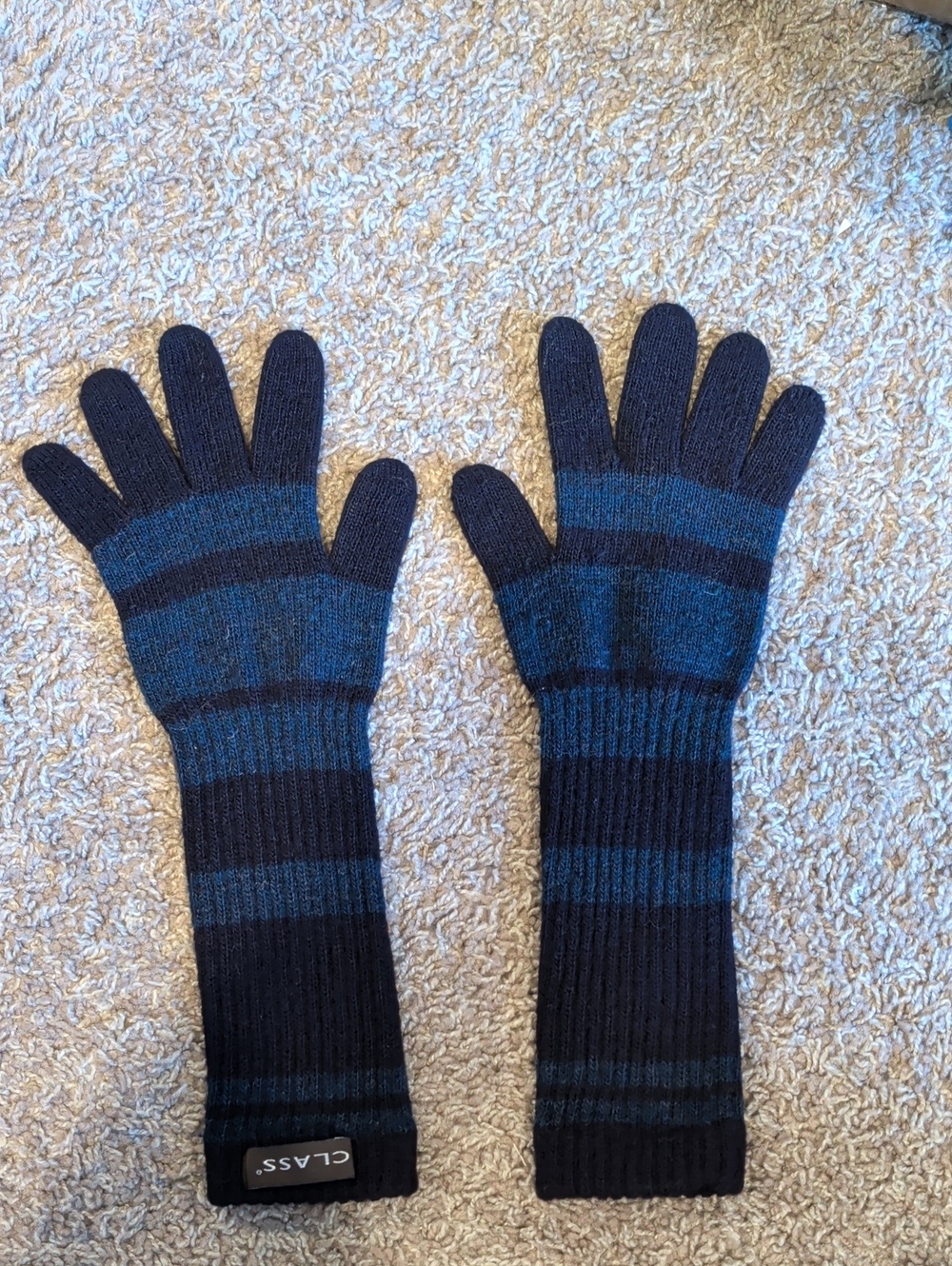 long striped knit gloves - Navy and Black
